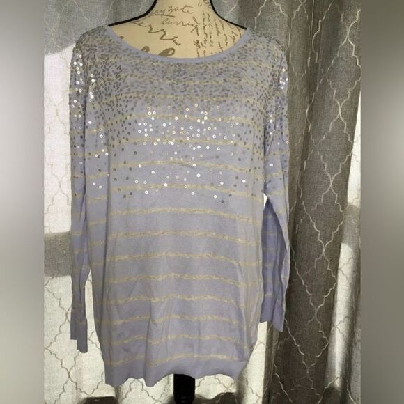 Elle Women's Long Sleeve Purple Gray Stripe Sequin Long Sleeve Sweater - XL - Picture 1 of 6